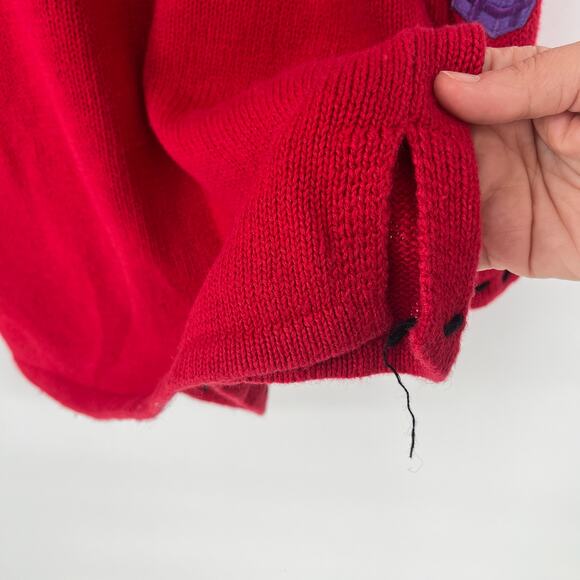 Vintage Red Christmas Sweater Embroidered Santa Toys Gifts Holiday Pullover - Picture 5 of 11